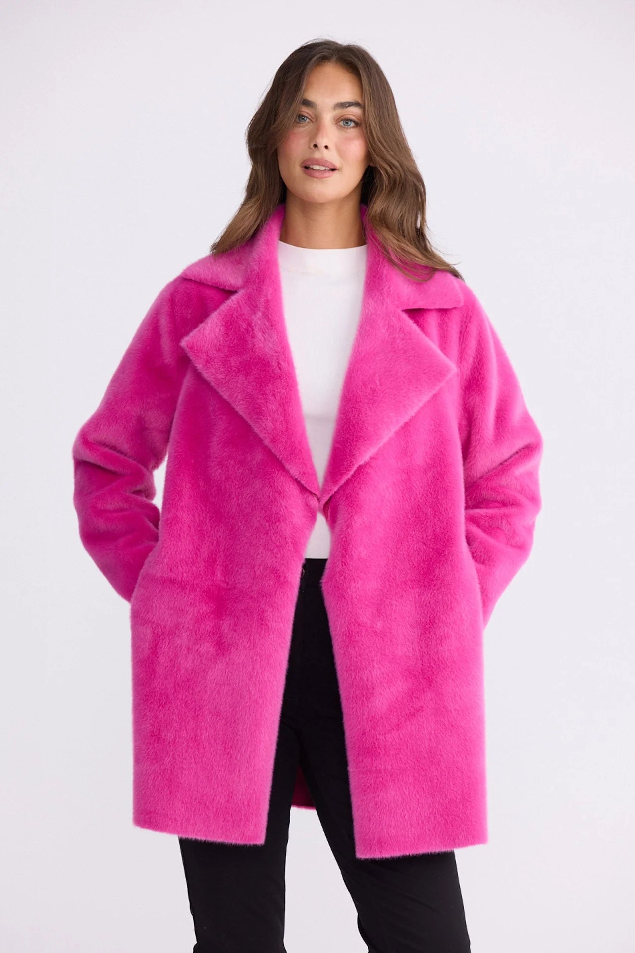 Holiday Life Odette Fur Coat Hot Pink BT26311