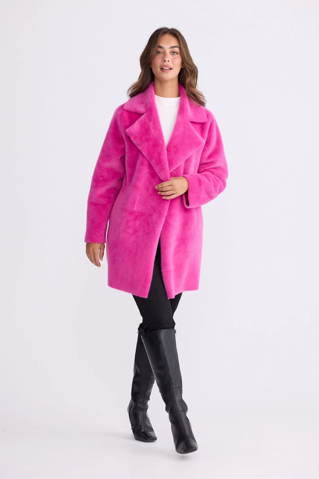 Holiday Life Odette Fur Coat Hot Pink BT26311