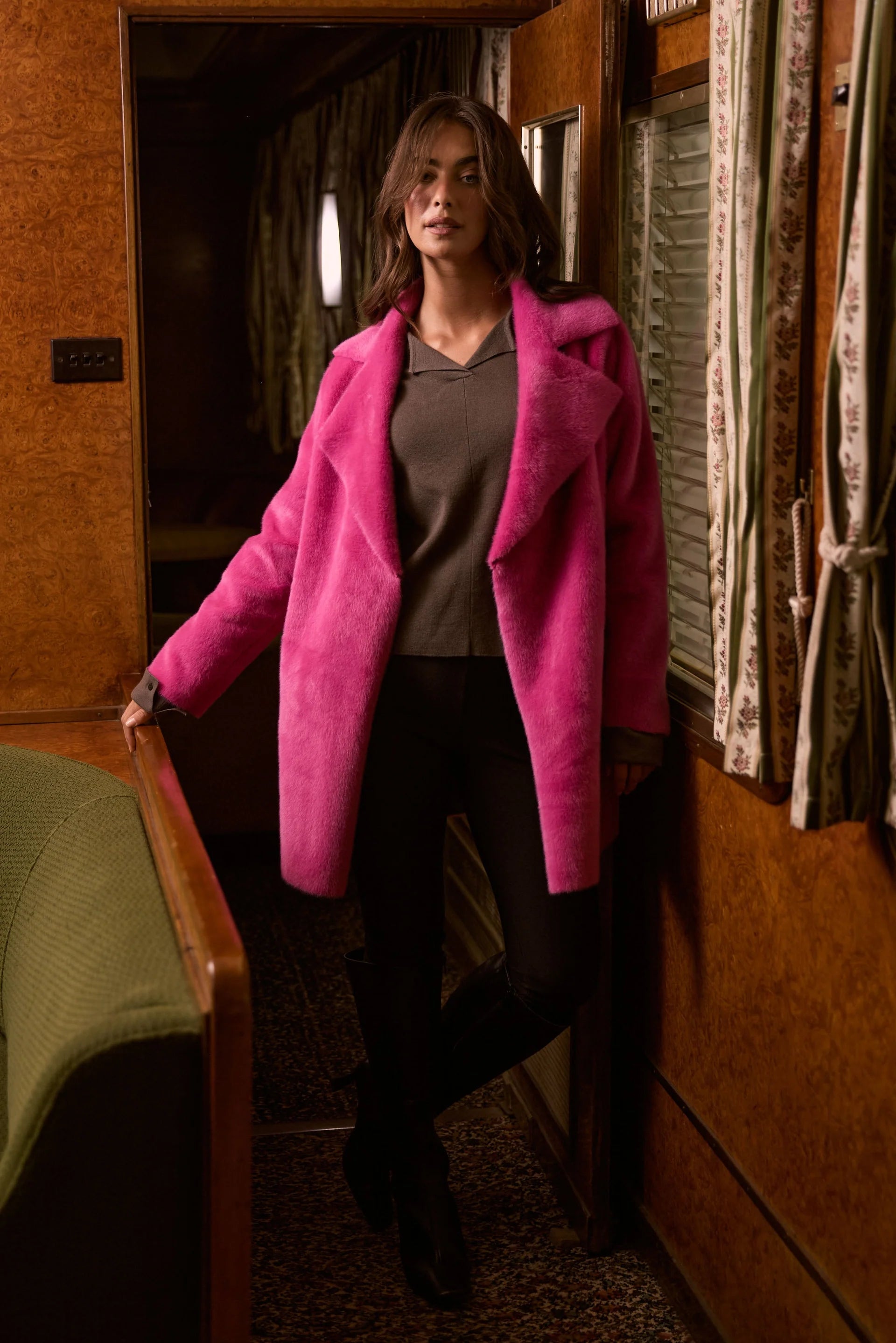 Holiday Life Odette Fur Coat Hot Pink BT26311