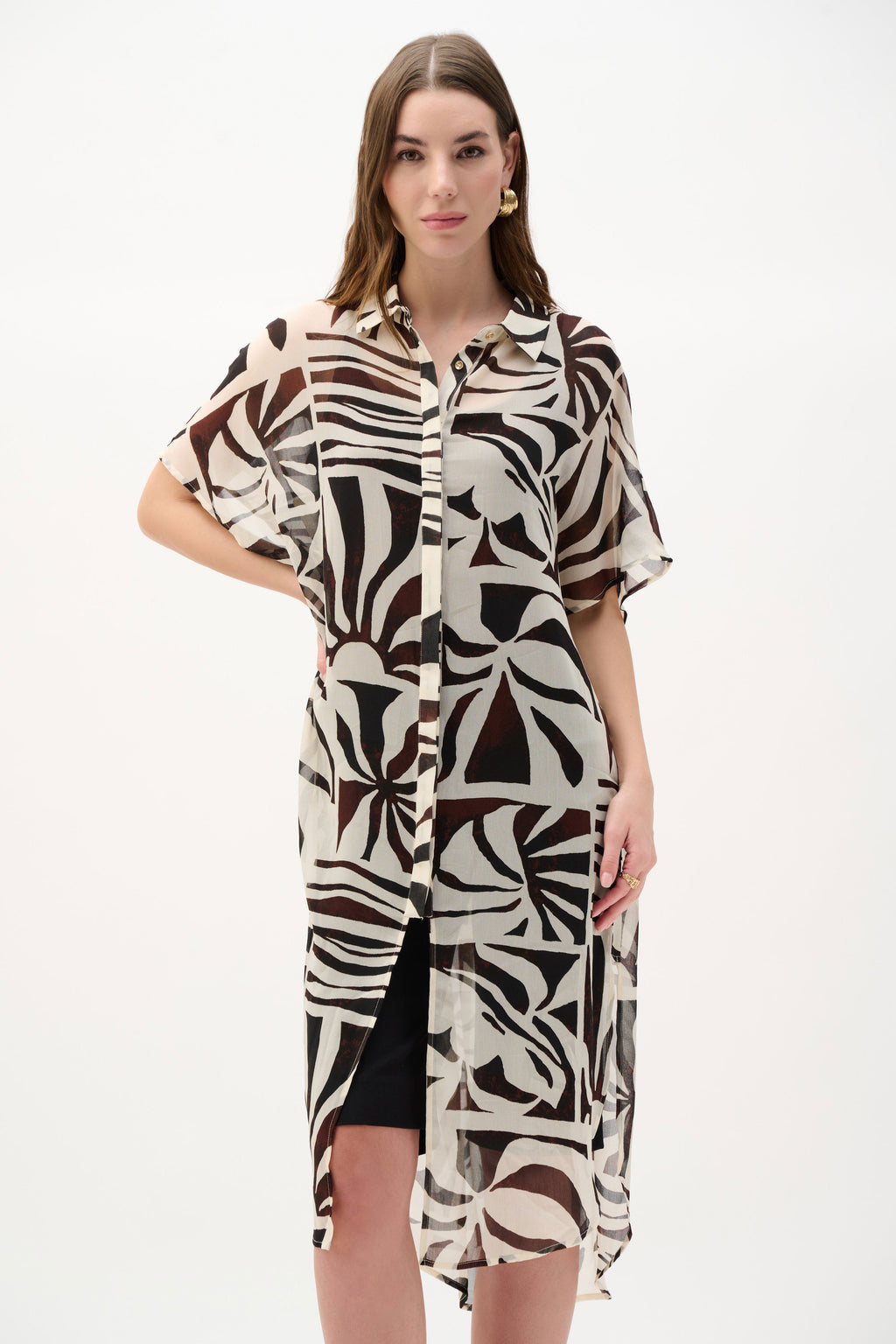 Joseph Ribkoff Chiffon Tropical Print Straight Blouse 262949