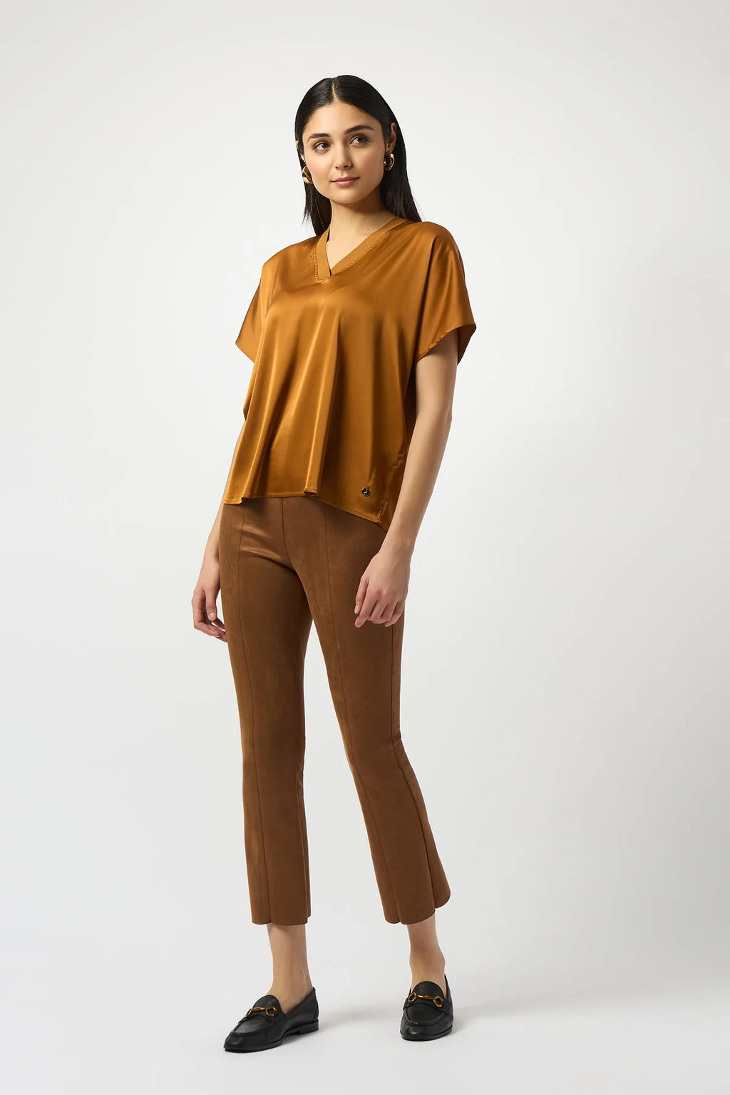 Joseph Ribkoff Satin Boxy Top with Rib Trim 253921