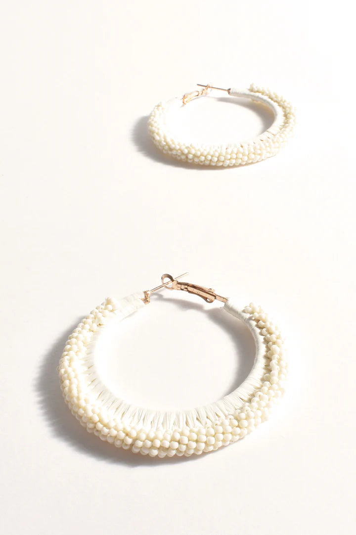 Adorne Pearl Bead and Raffia Event Hoops AEA3416