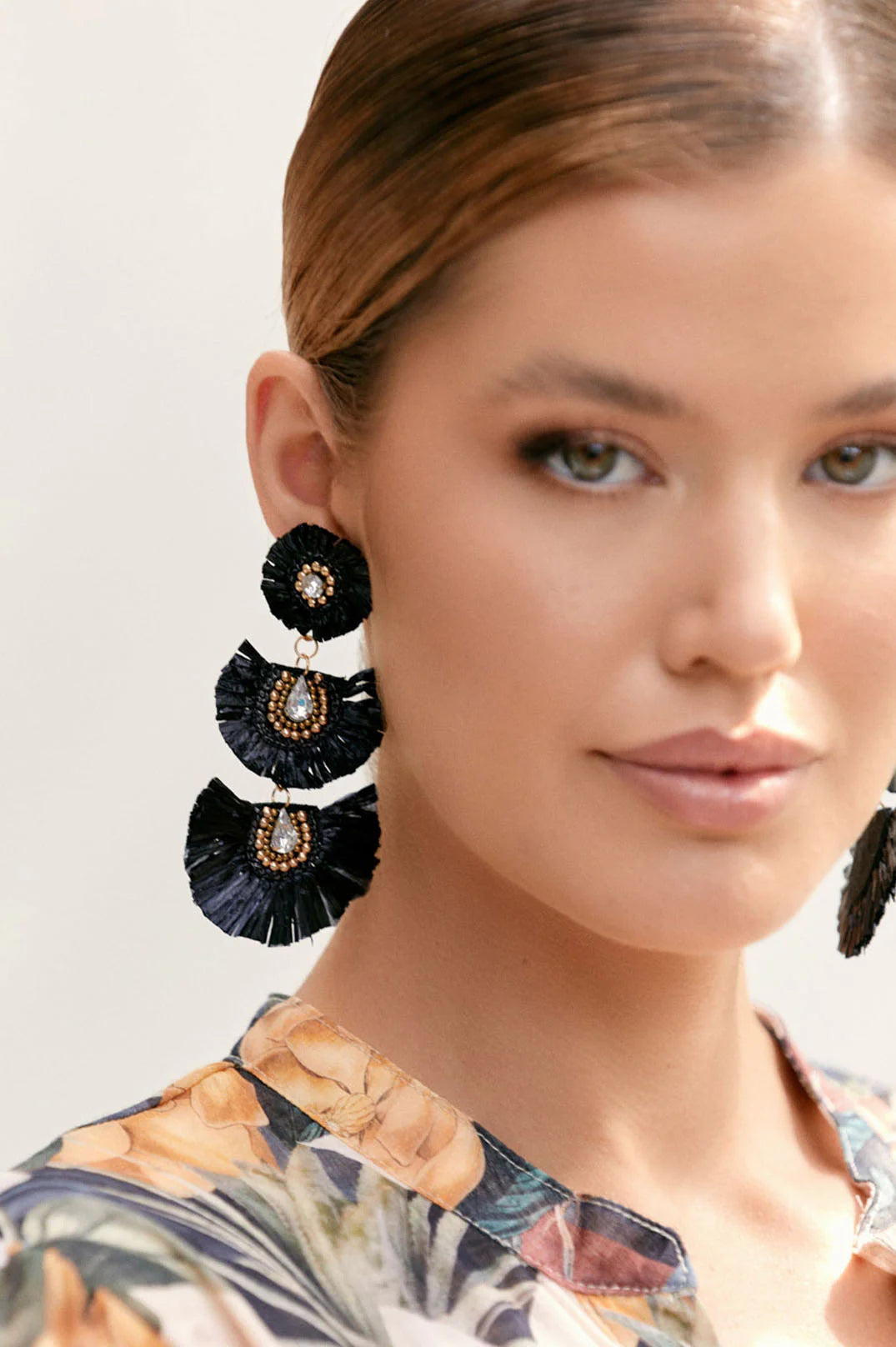 Adorne Jewelled Raffia Tiered Earrings AEA3118