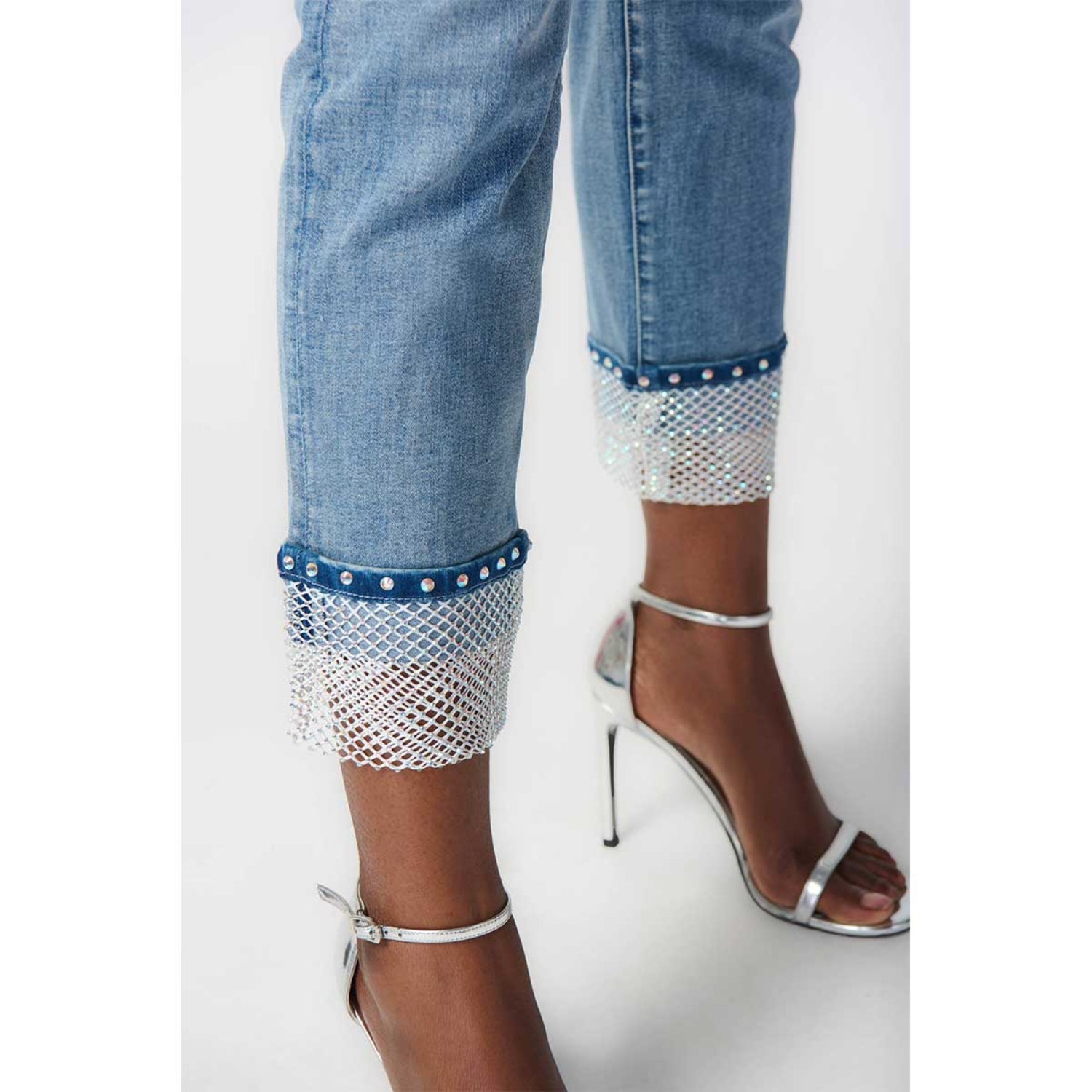 Joseph Ribkoff Slim Crop Jeans with Embellished Hem 241929