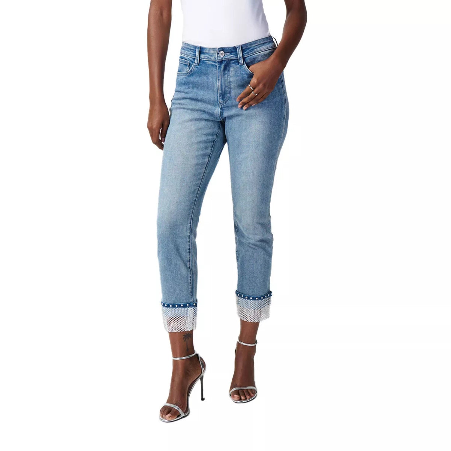 Joseph Ribkoff Slim Crop Jeans with Embellished Hem 241929