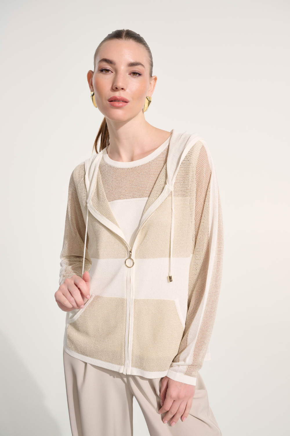 Joseph Ribkoff Soft Knit Straight Hooded Zip Jacket 262613