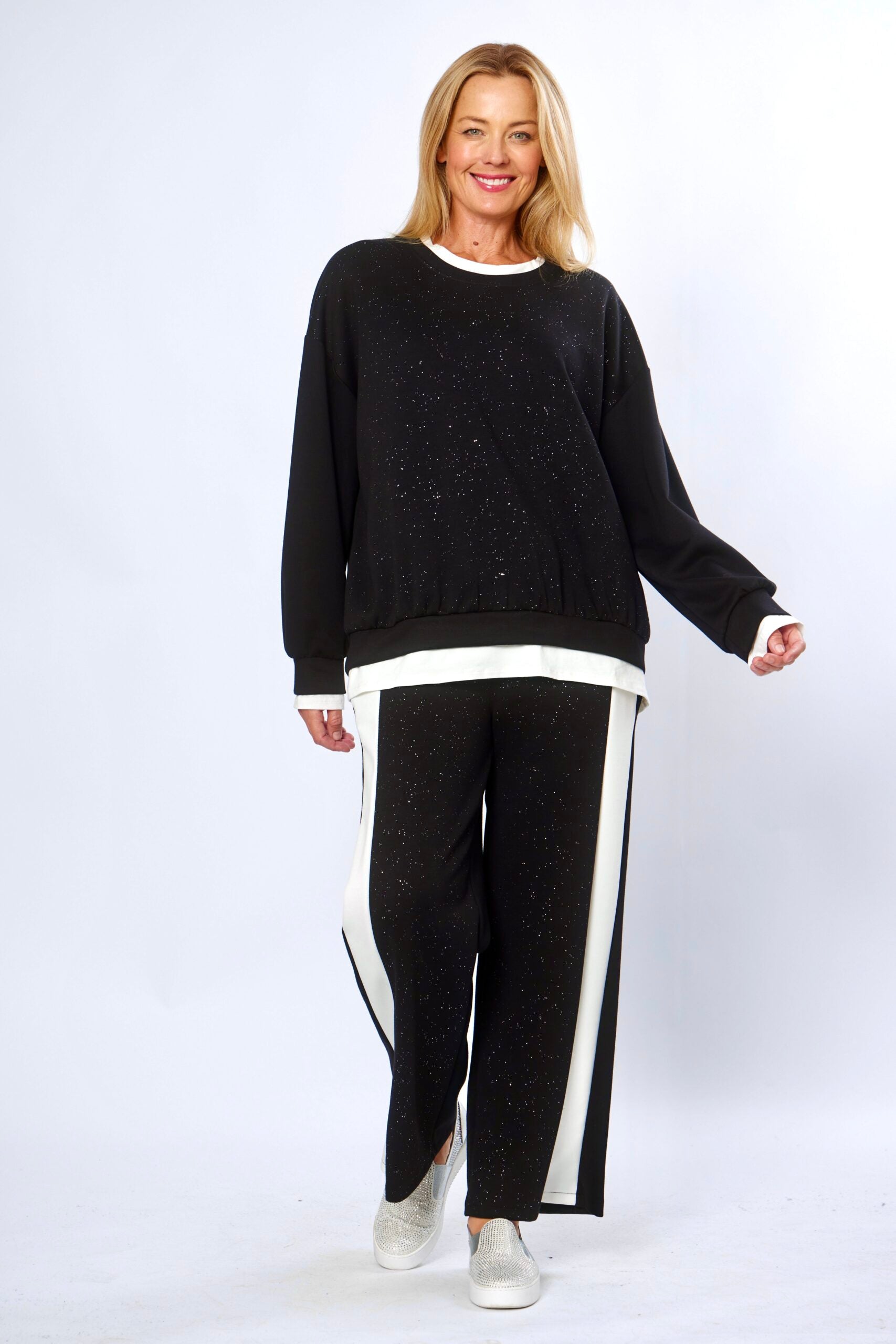 Hot Ice Collection White Trim Sparkle Pants LSP25-373B