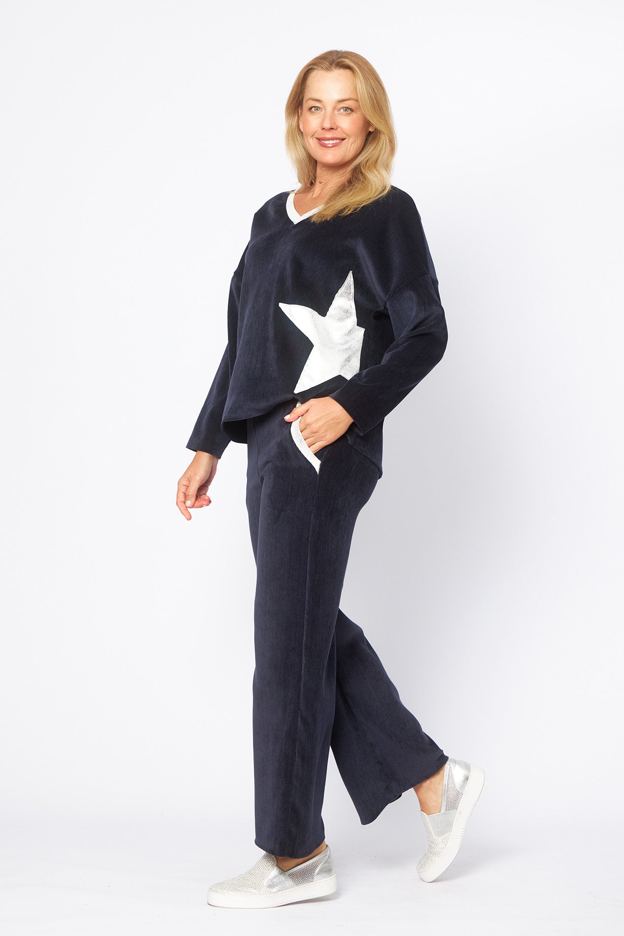 Hot Ice Collection V-Neck Trim Foil Star Top LST26-256