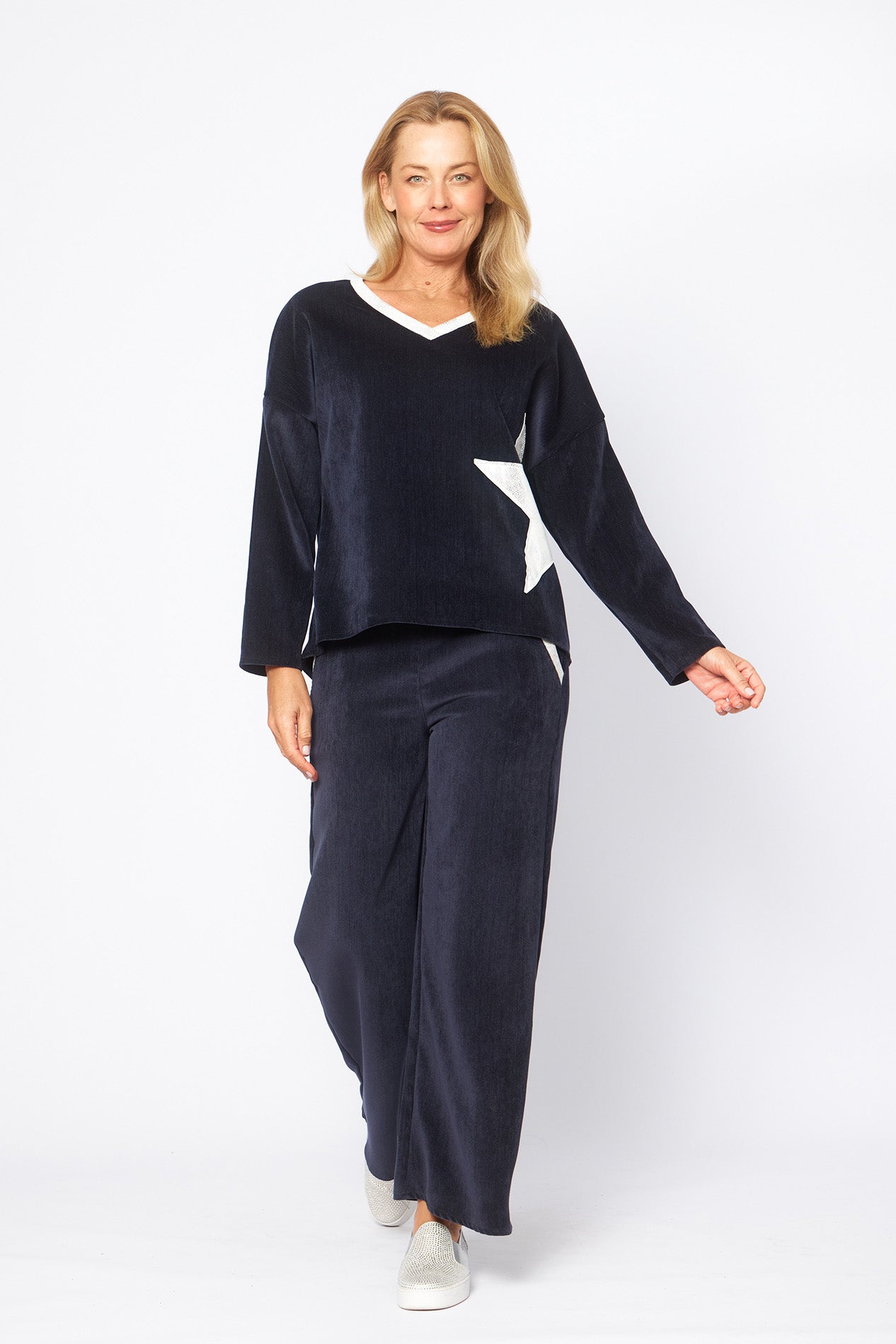 Hot Ice Collection V-Neck Trim Foil Star Top LST26-256