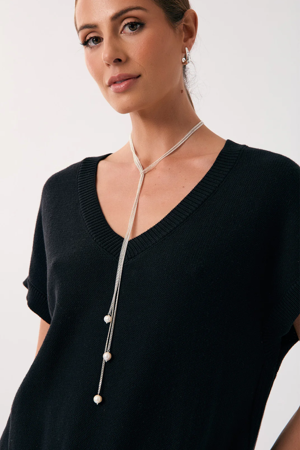 Adorne Knotted Y Drop Pearl Necklace AND2630