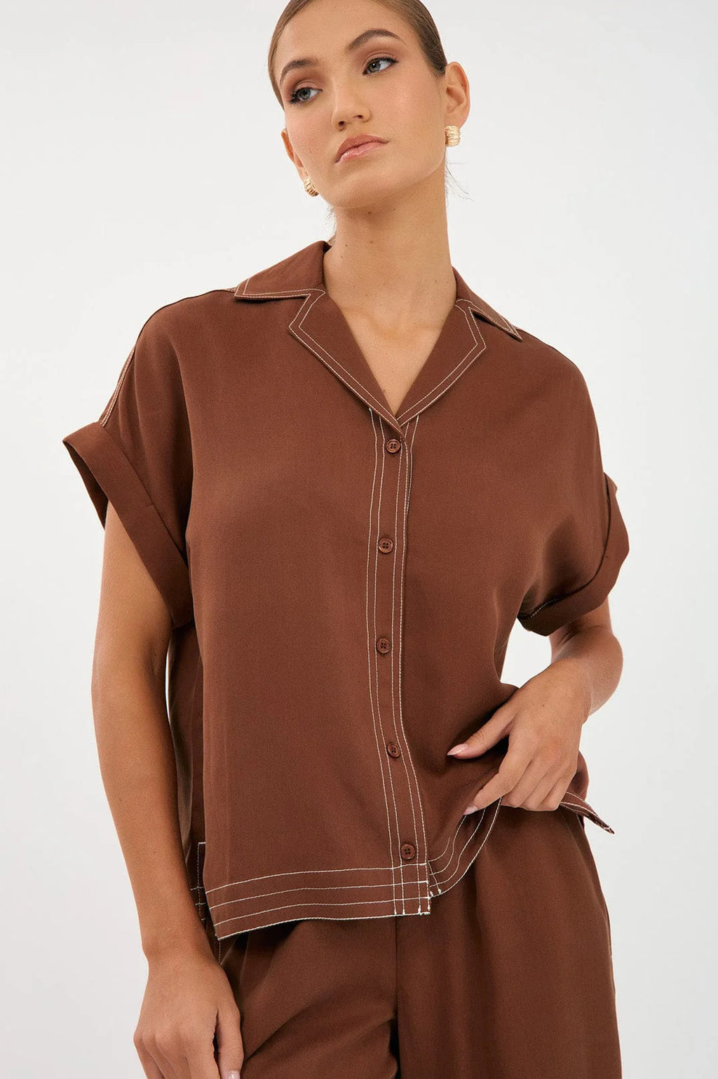 Adorne Chelsea Contrast Stitch Short Sleeve Shirt AJD1845