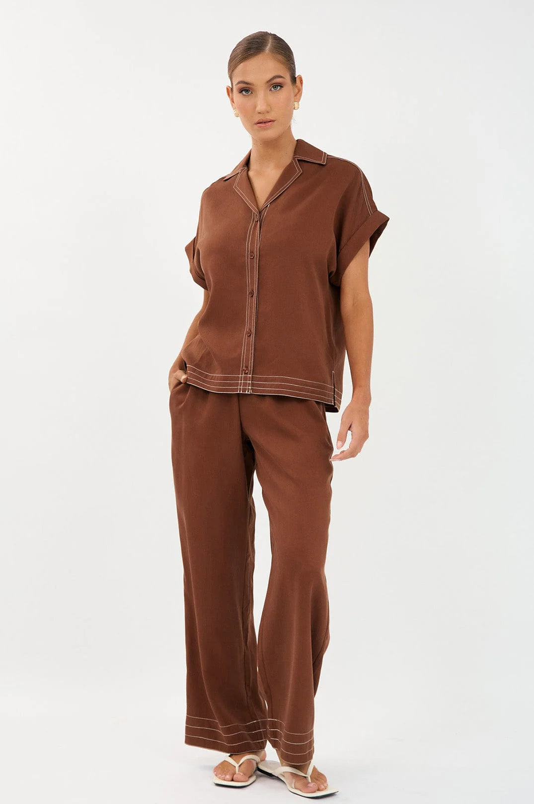 Adorne Chelsea Contrast Stitch Short Sleeve Shirt AJD1845