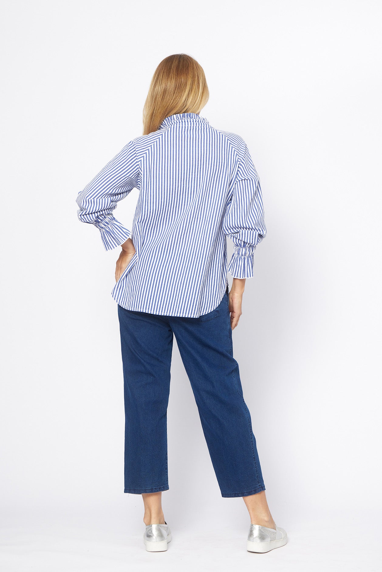 Hot Ice Collection Frill Tie Neck Stripe Top LSS26-132